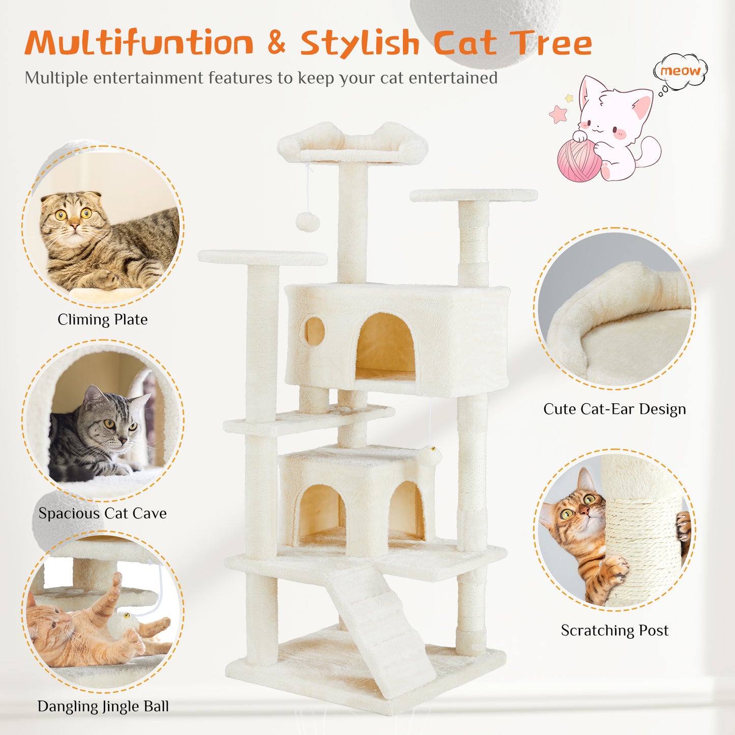 Multi-Functional Cat Treehouse – Cat Climbing Frame with Condo, Perches & Scratching Posts