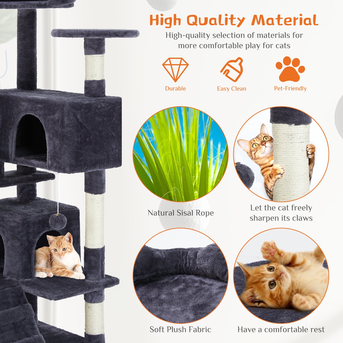 Multi-Functional Cat Treehouse – Cat Climbing Frame with Condo, Perches & Scratching Posts