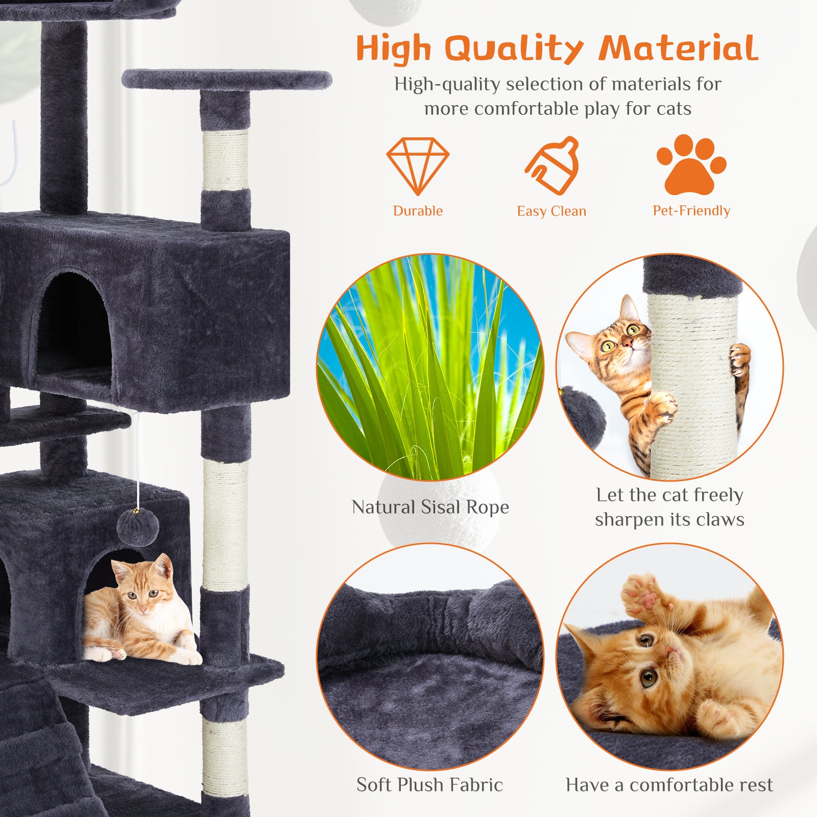 Multi-Functional Cat Treehouse – Cat Climbing Frame with Condo, Perches & Scratching Posts