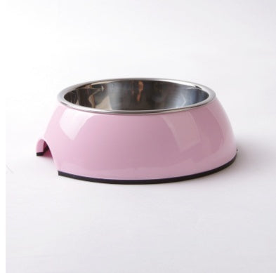 Stainless Steel Pet Bowl with Melamine Base – Durable Dog & Cat Feeding Dish BB Pink