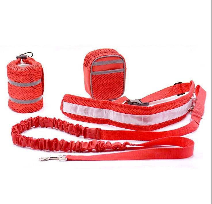 Adjustable Hands-Free Dog Leash Set – Perfect for Running and Outdoor Activities Red Q1set