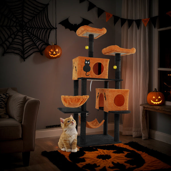 Halloween Cat Tree – Multi-Level Cat Tower with Condos, Hammocks & Scratching Posts for Large Cats