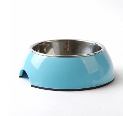 Stainless Steel Pet Bowl with Melamine Base – Durable Dog & Cat Feeding Dish BB Blue