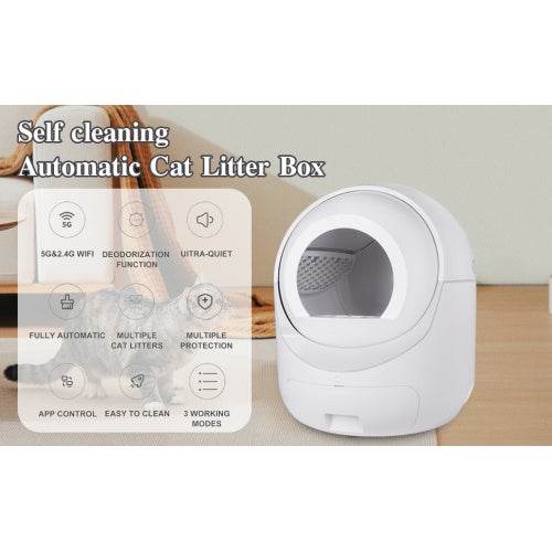 Smart Automatic Cat Litter Box – Dual Deodorization, App Control (2.4G & 5G WiFi), Self-Cleaning for Multiple Cats
