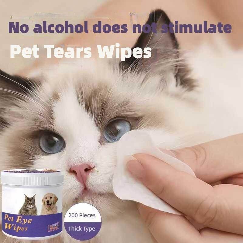 Pet Eye Wipes for Dogs & Cats – 200 Hypoallergenic Tear Stain Remover Pads with Vitamin C, B5 & HA