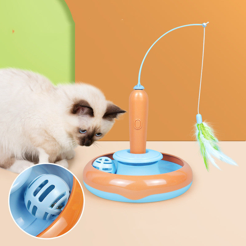 2-in-1 Interactive Cat Toy with Feather – Self-Play Turntable for Cats