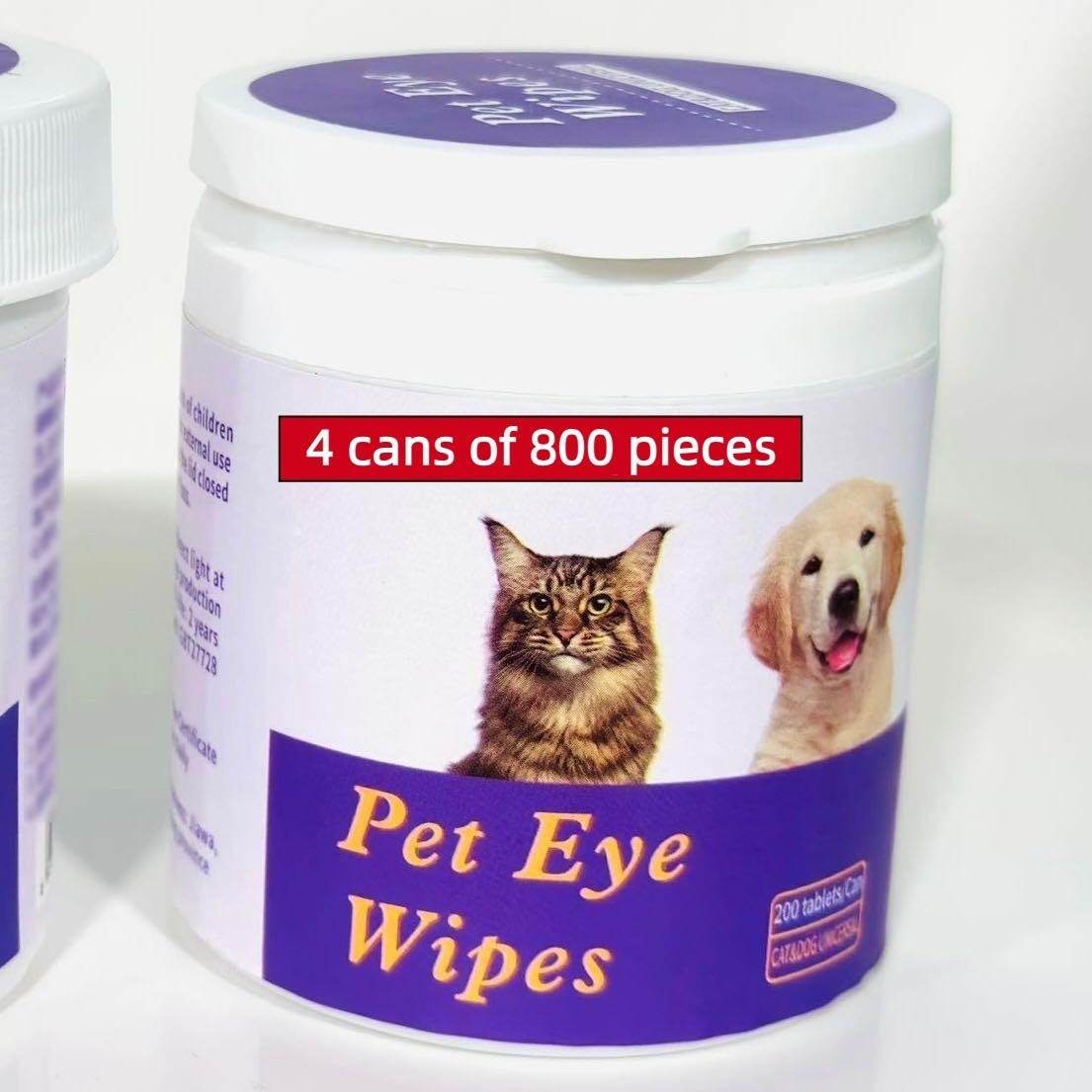 Pet Eye Wipes for Dogs & Cats – 200 Hypoallergenic Tear Stain Remover Pads with Vitamin C, B5 & HA 4PCS