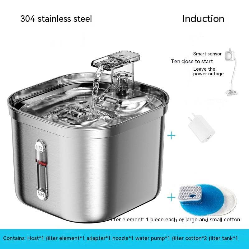 Smart Stainless Steel Pet Water Fountain – 2.2L, Sensor Activated, Thermostatic, Ultra-Quiet Dispenser for Cats & Dogs Induction American Standard Adapter