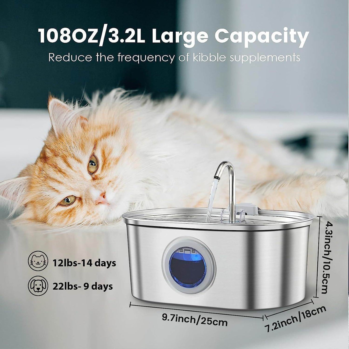 Stainless Steel Cat Water Fountain – Quiet Circulation with Multi-Layer Filtration