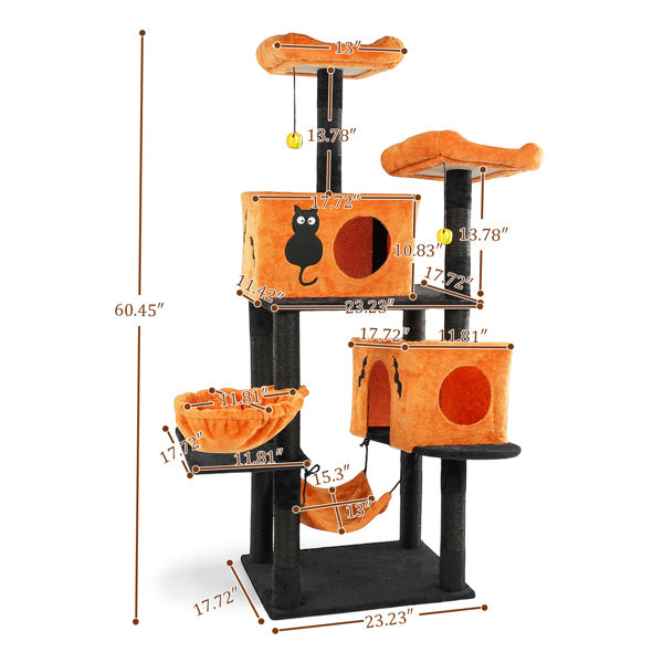 Halloween Cat Tree – Multi-Level Cat Tower with Condos, Hammocks & Scratching Posts for Large Cats