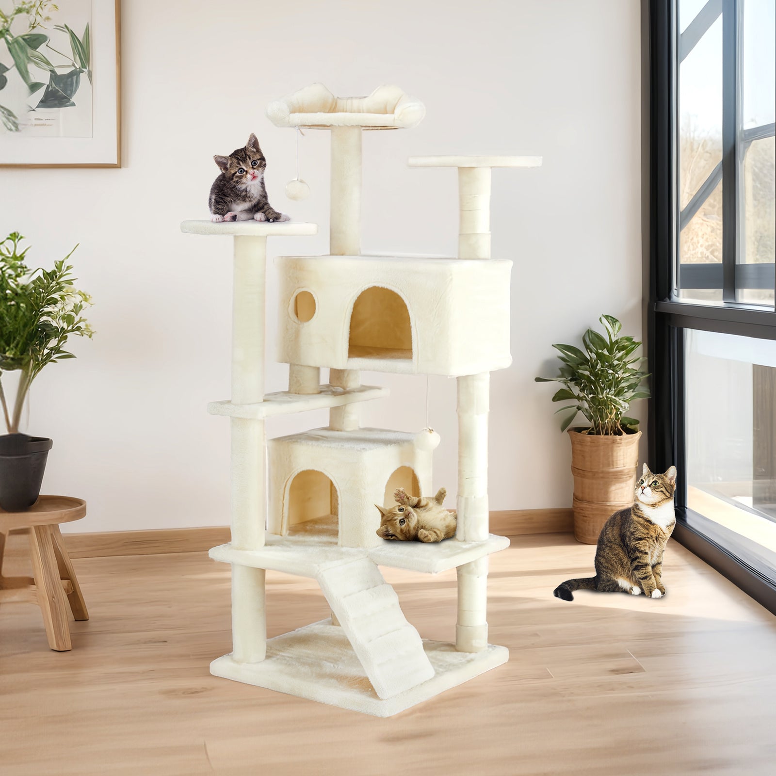 Multi-Functional Cat Treehouse – Cat Climbing Frame with Condo, Perches & Scratching Posts