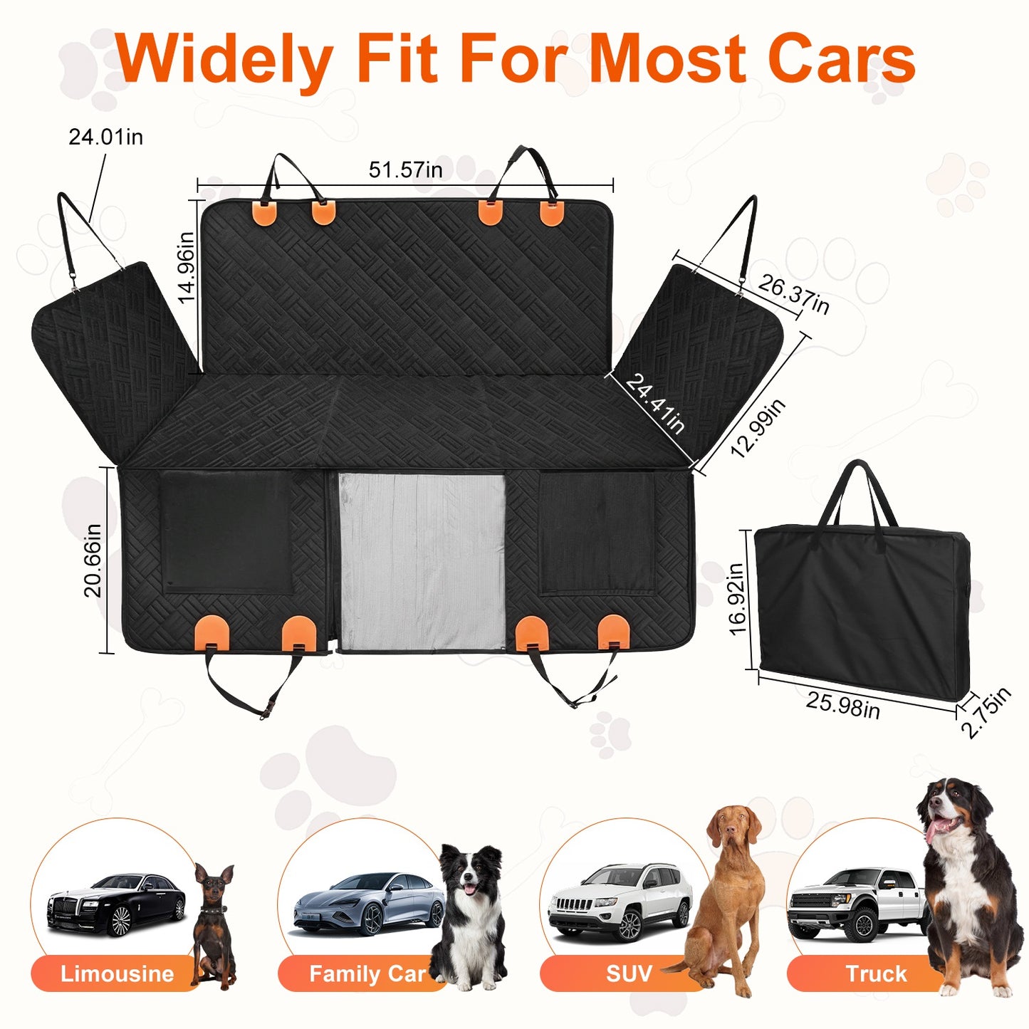 Dog Car Seat Cover Hammock – Waterproof Back Seat Extender with Mesh Window & Storage for SUV, Car & Truck
