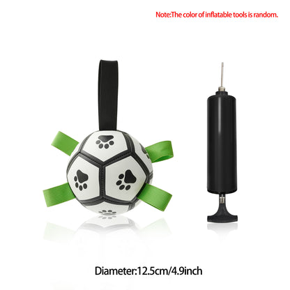 Interactive Dog Soccer Ball – Durable Football Toy with Nylon Tabs & Pump for Small and Medium Dogs (Outdoor & Indoor Training Play) A