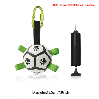 Interactive Dog Soccer Ball – Durable Football Toy with Nylon Tabs & Pump for Small and Medium Dogs (Outdoor & Indoor Training Play) A1