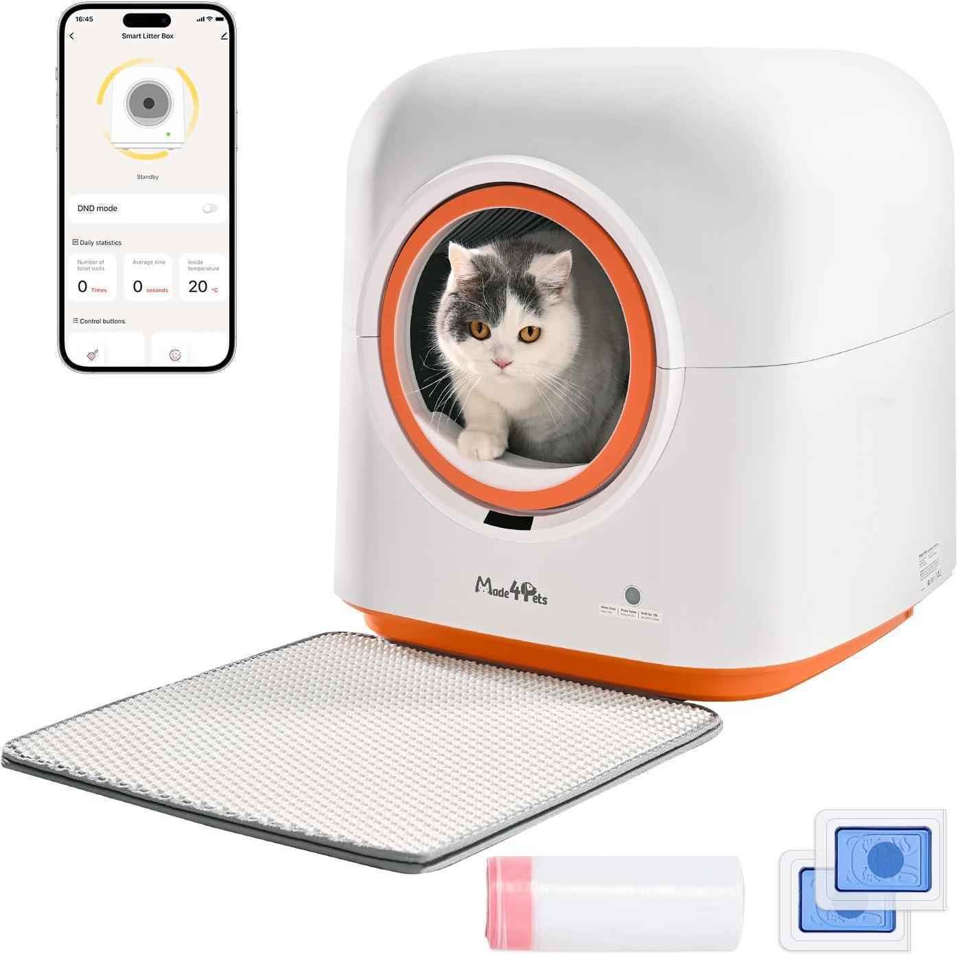60L Automatic Smart Cat Litter Box – App Control, Odor-Deodorizing Infrared Sensor, Self-Cleaning for Multiple Cats