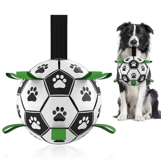 Interactive Dog Soccer Ball – Durable Football Toy with Nylon Tabs & Pump for Small and Medium Dogs (Outdoor & Indoor Training Play)