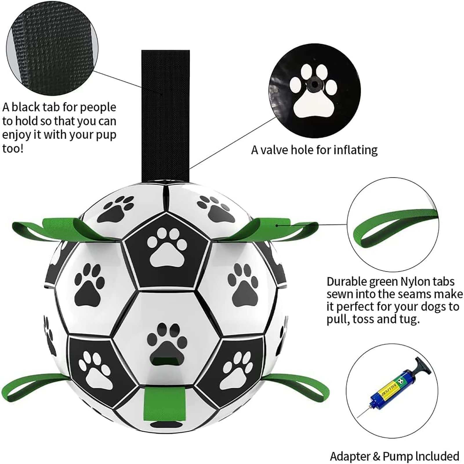 Interactive Dog Soccer Ball – Durable Football Toy with Nylon Tabs & Pump for Small and Medium Dogs (Outdoor & Indoor Training Play)