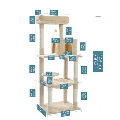 Luxury Cat Tree Tower with Sisal Scratching Post, Cozy Condo, Top Perch, Hammock & Dangling Ball