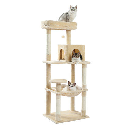 Luxury Cat Tree Tower with Sisal Scratching Post, Cozy Condo, Top Perch, Hammock & Dangling Ball