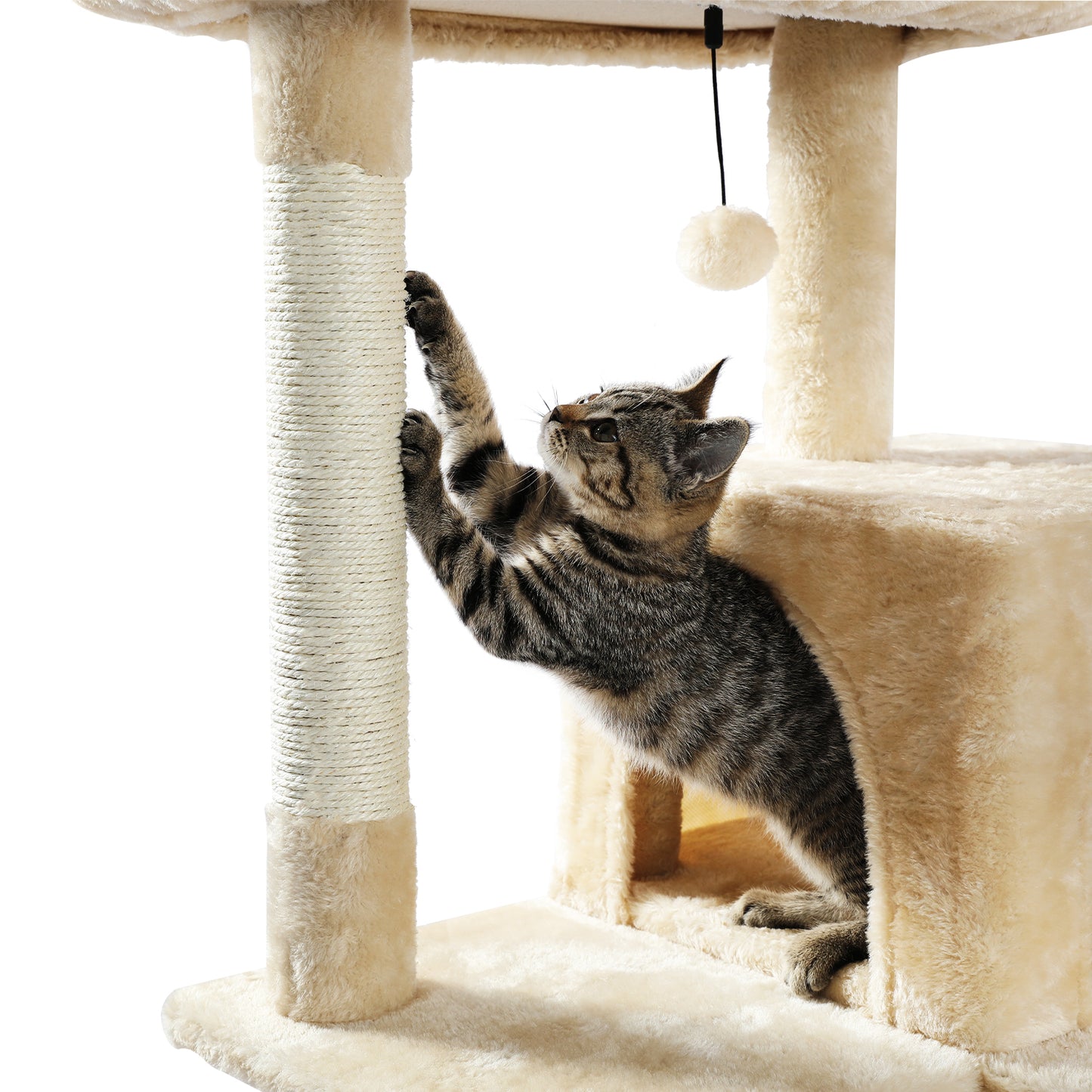 Luxury Cat Tree Tower with Sisal Scratching Post, Cozy Condo, Top Perch, Hammock & Dangling Ball