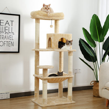 Luxury Cat Tree Tower with Sisal Scratching Post, Cozy Condo, Top Perch, Hammock & Dangling Ball