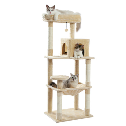 Luxury Cat Tree Tower with Sisal Scratching Post, Cozy Condo, Top Perch, Hammock & Dangling Ball