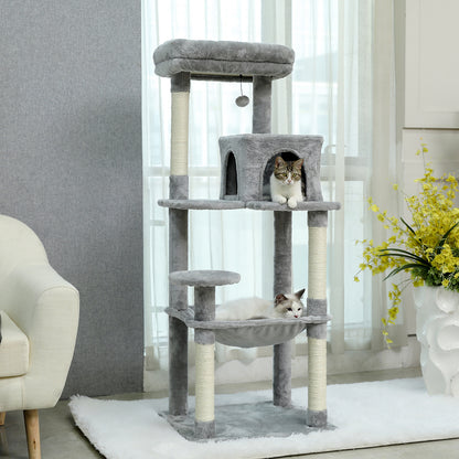 Luxury Cat Tree Tower with Sisal Scratching Post, Cozy Condo, Top Perch, Hammock & Dangling Ball