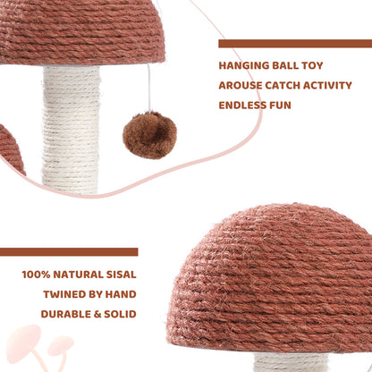 Cat Scratching Post Mushroom Claw Scratcher with Natural Sisal Ropes Interactive Dangling Ball for Kittens and Small Cats