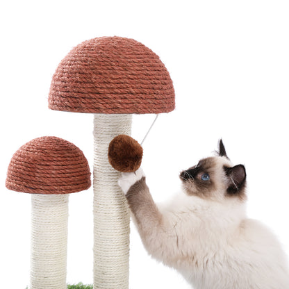 Cat Scratching Post Mushroom Claw Scratcher with Natural Sisal Ropes Interactive Dangling Ball for Kittens and Small Cats