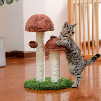 Cat Scratching Post Mushroom Claw Scratcher with Natural Sisal Ropes Interactive Dangling Ball for Kittens and Small Cats