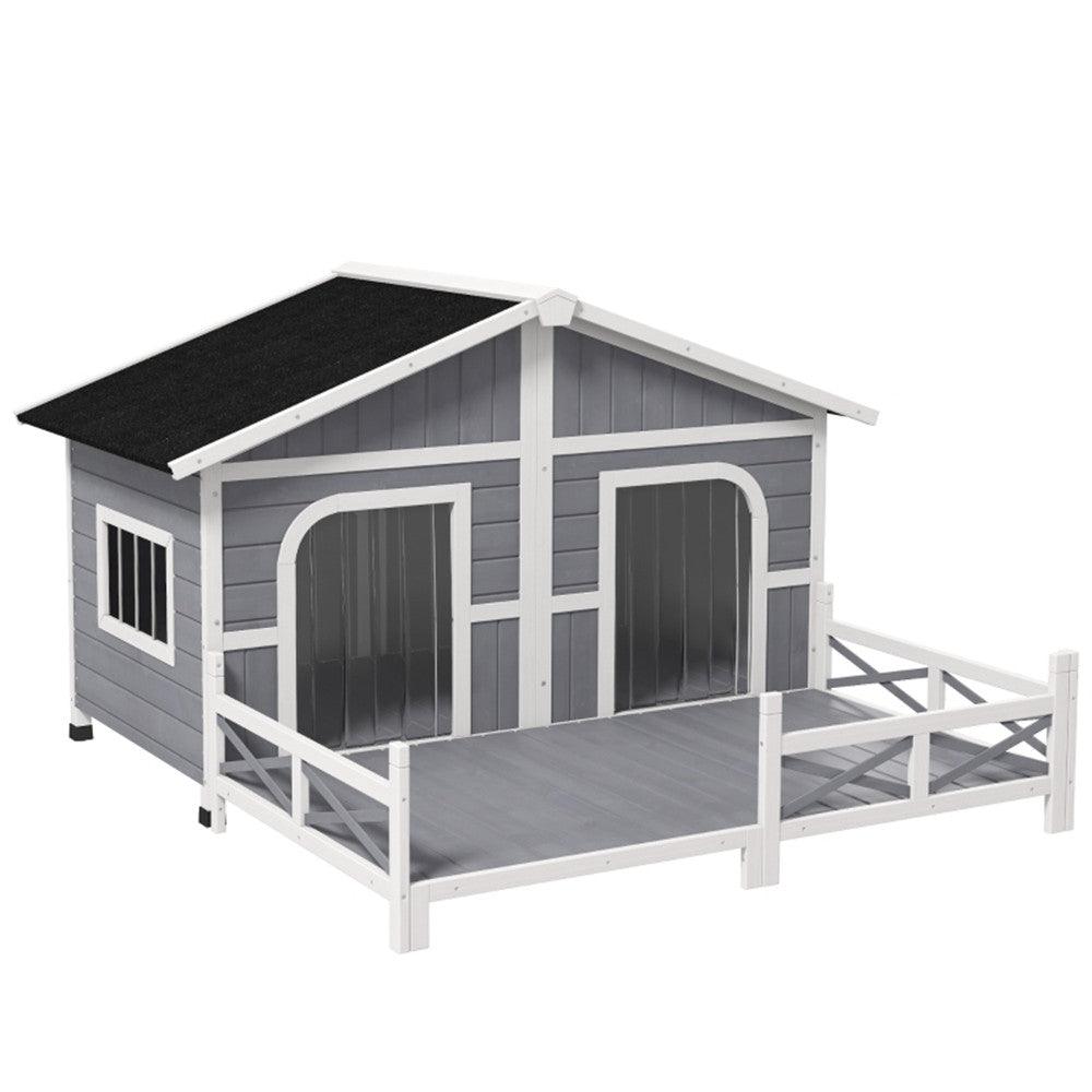 Dog House, Solid fir wood construction - Gray, White - Adalonia