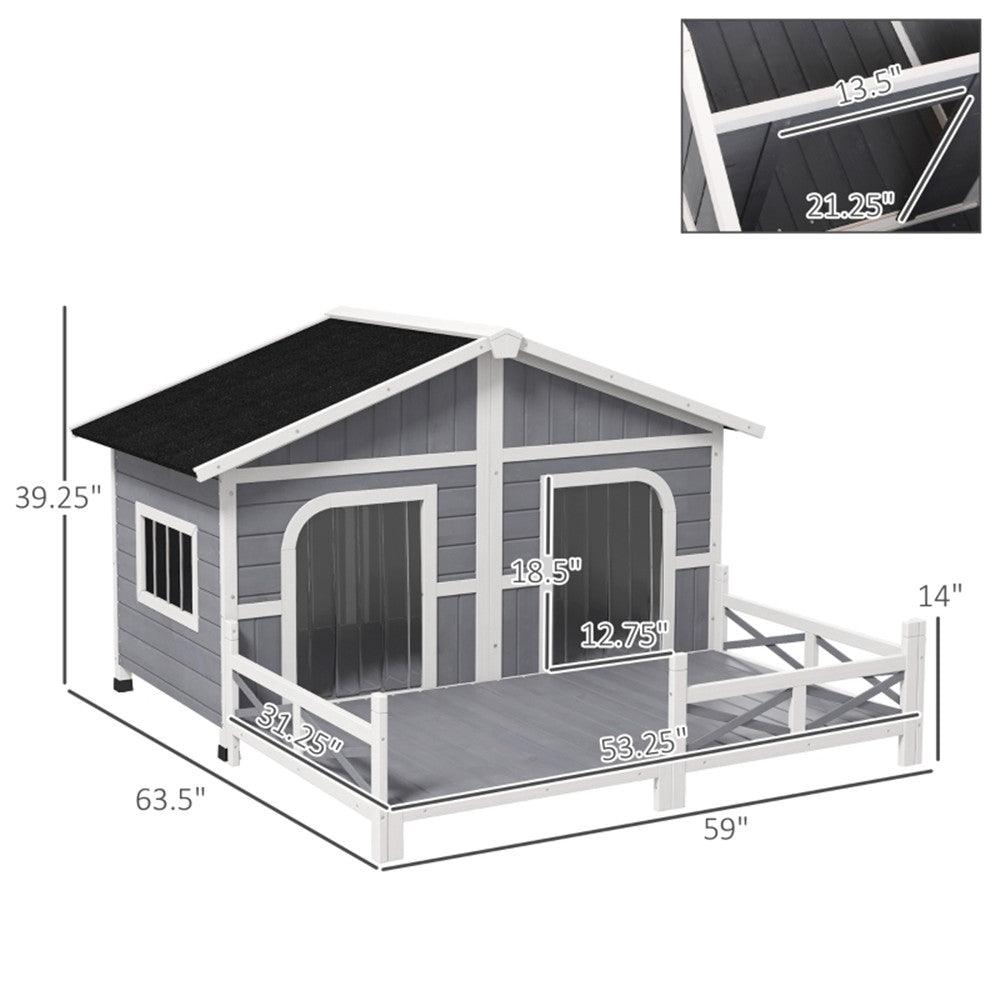 Dog House, Solid fir wood construction - Gray, White - Adalonia