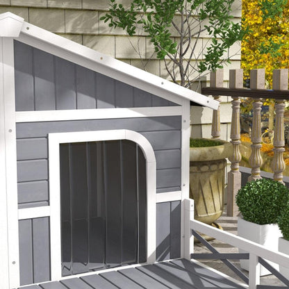 Dog House, Solid fir wood construction - Gray, White - Adalonia