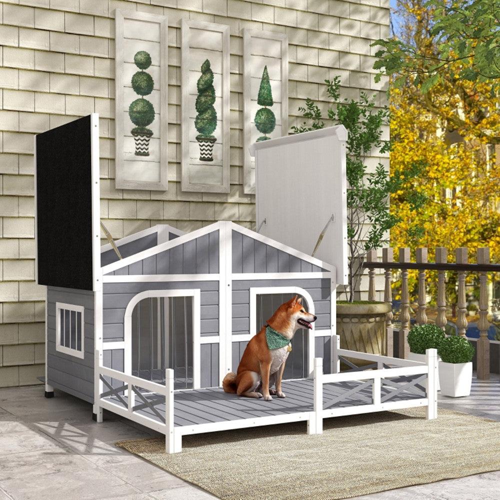 Dog House, Solid fir wood construction - Gray, White - Adalonia