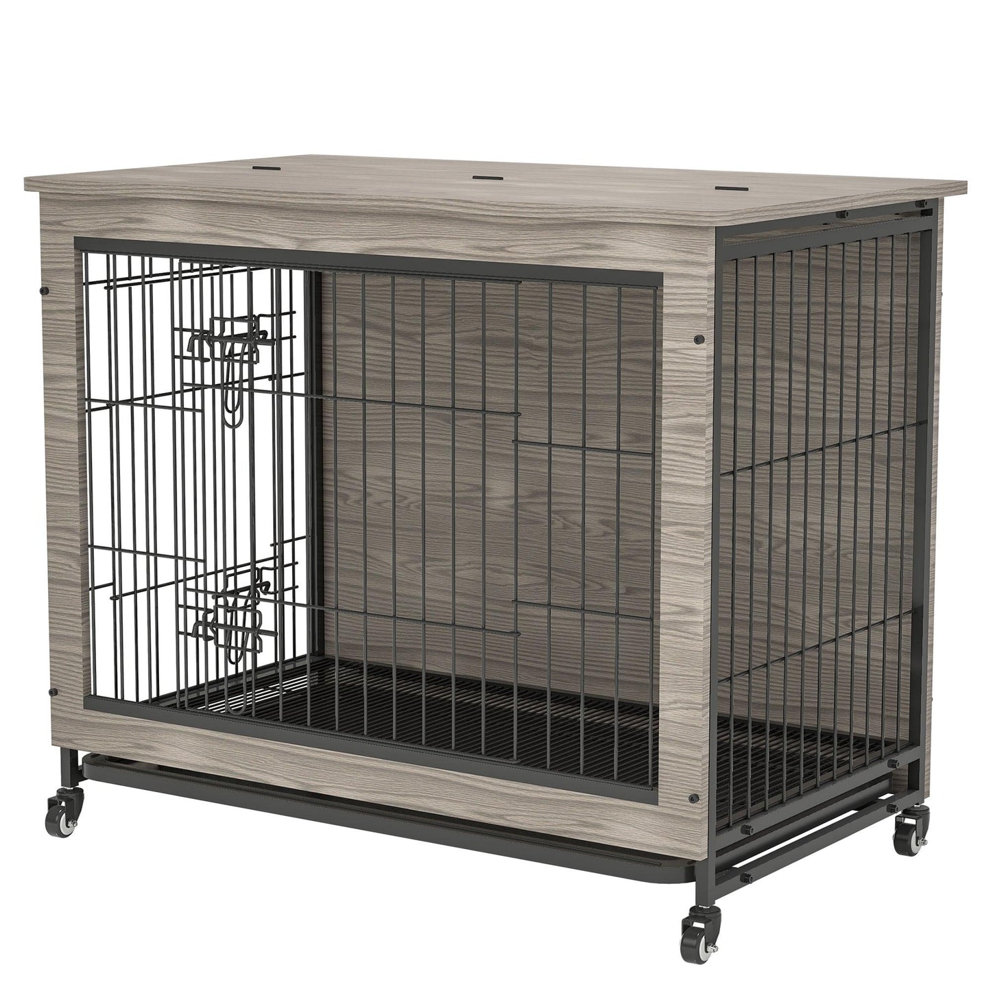 Furniture Style Dog Crate Side Table, 23 Inch, Gray - Brown - Adalonia