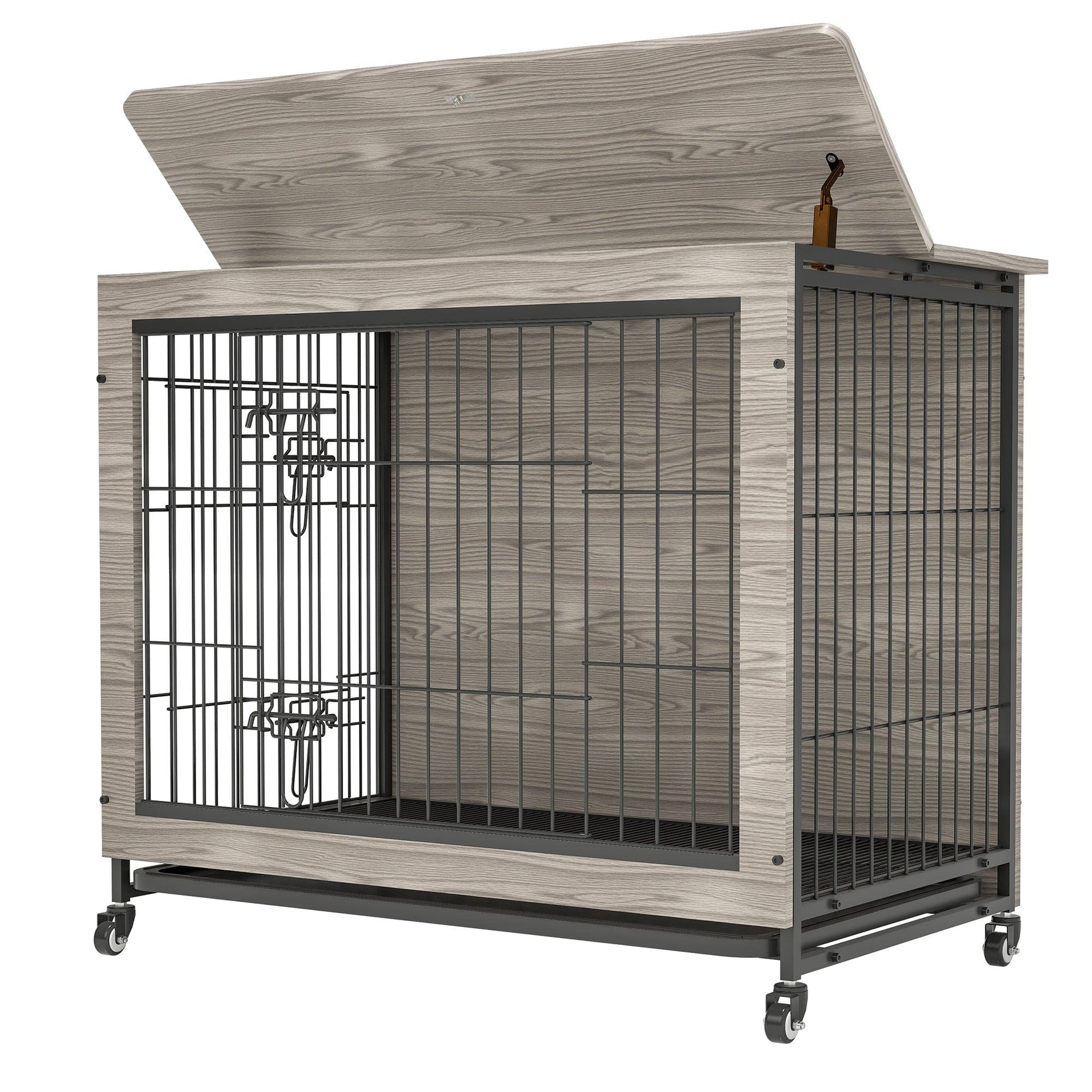 Furniture Style Dog Crate Side Table, 23 Inch, Gray - Brown - Adalonia