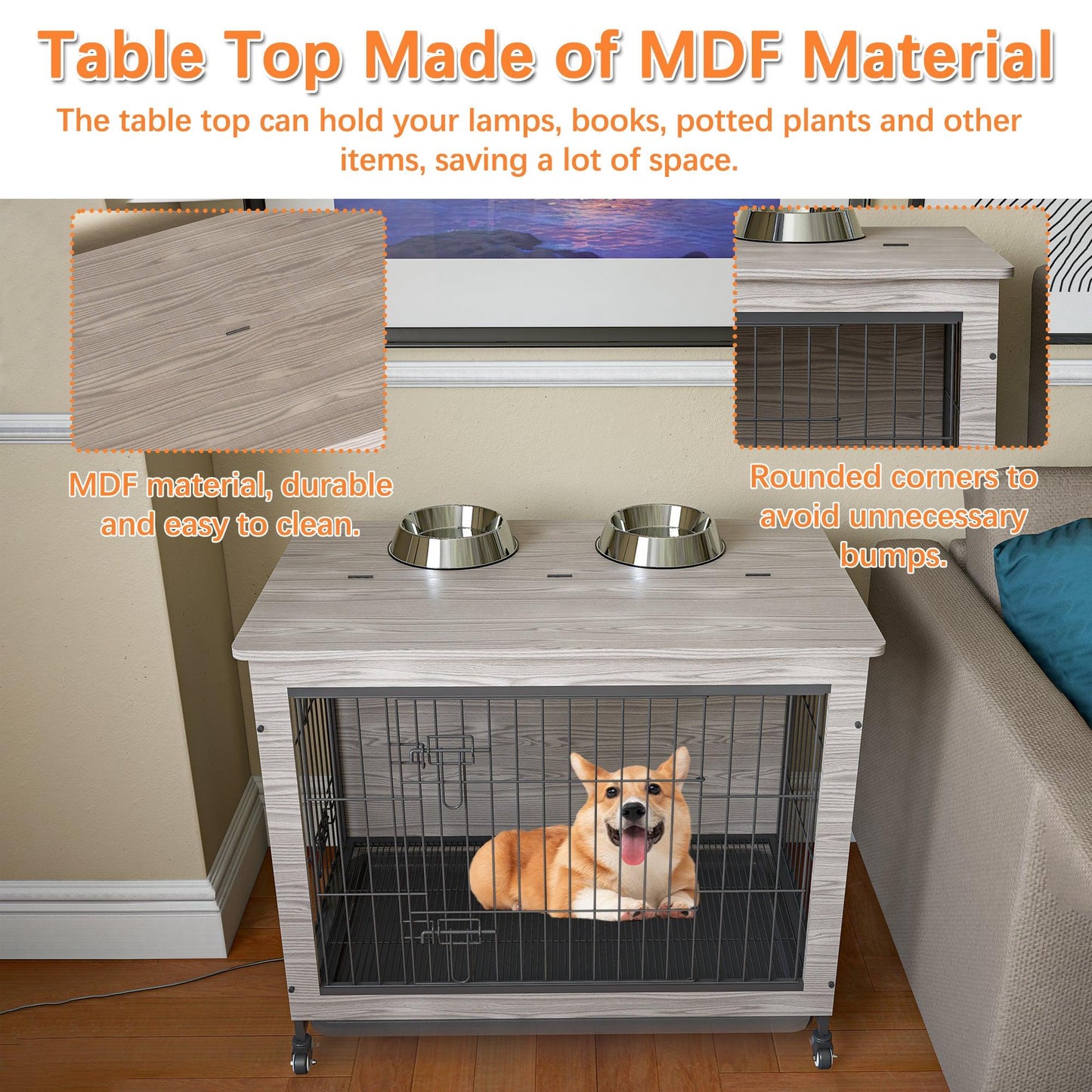 Furniture Style Dog Crate Side Table, 23 Inch, Gray - Brown - Adalonia