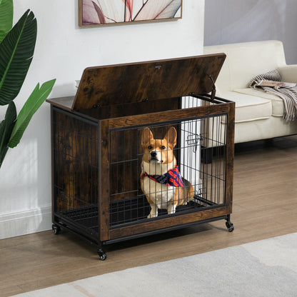 Furniture Style Dog Crate Side Table, 23 Inch, Gray - Brown - Adalonia