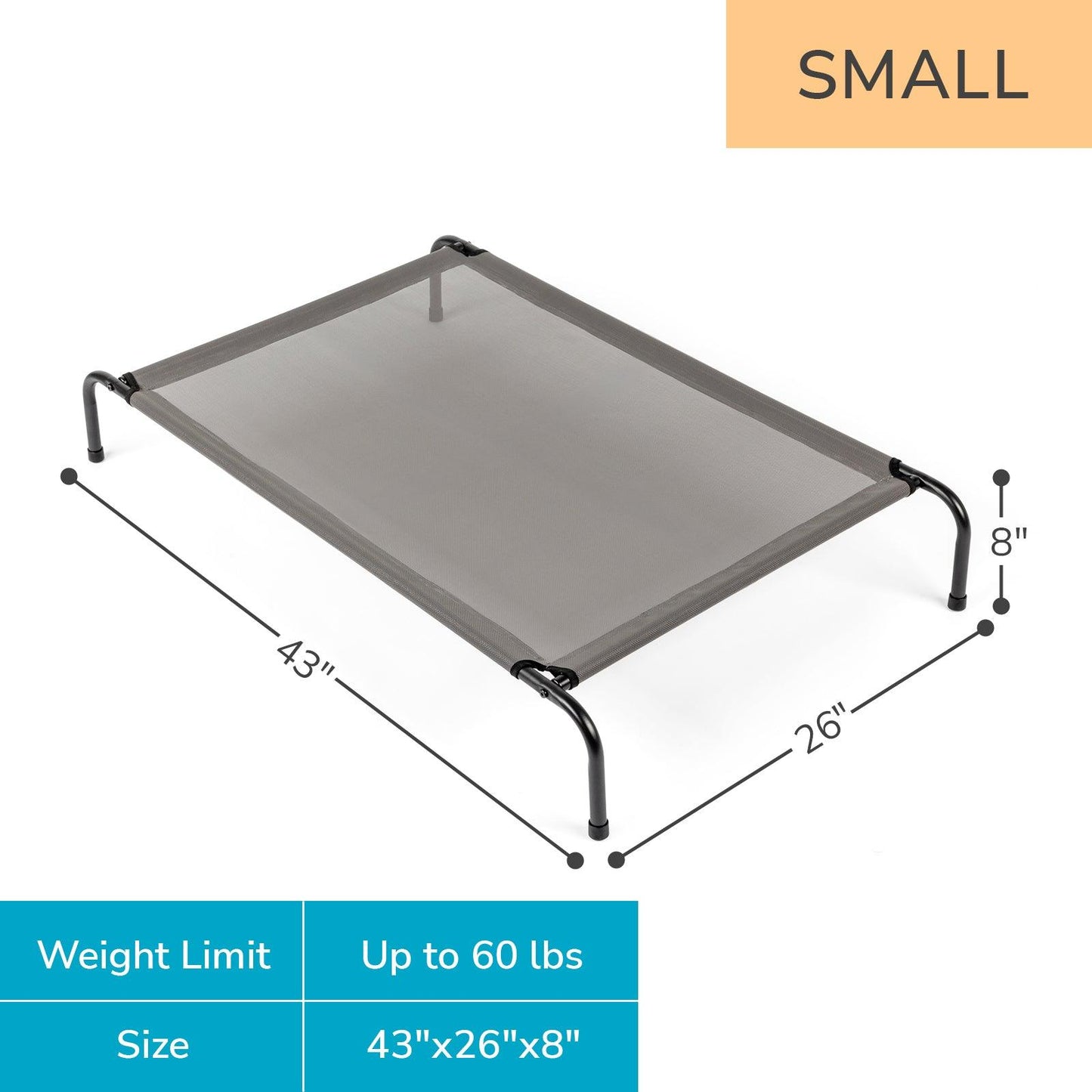 Elevated Dog Bed, Gray, 43"D x 26"W x 8"H