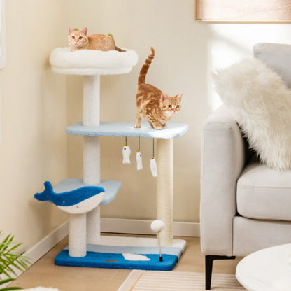 3-layer cat tree, cat climbing frame, multi-functional activity center Marine theme design