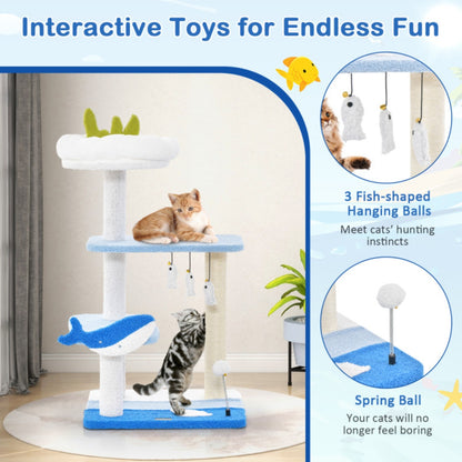 3-layer cat tree, cat climbing frame, multi-functional activity center Marine theme design