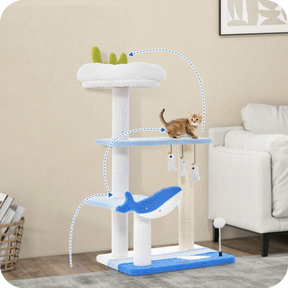 3-layer cat tree, cat climbing frame, multi-functional activity center Marine theme design