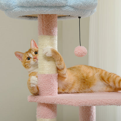 47.3" Flower Cat Tree – Multi-Level Cat Tower with Scratching Posts & Cozy Condo