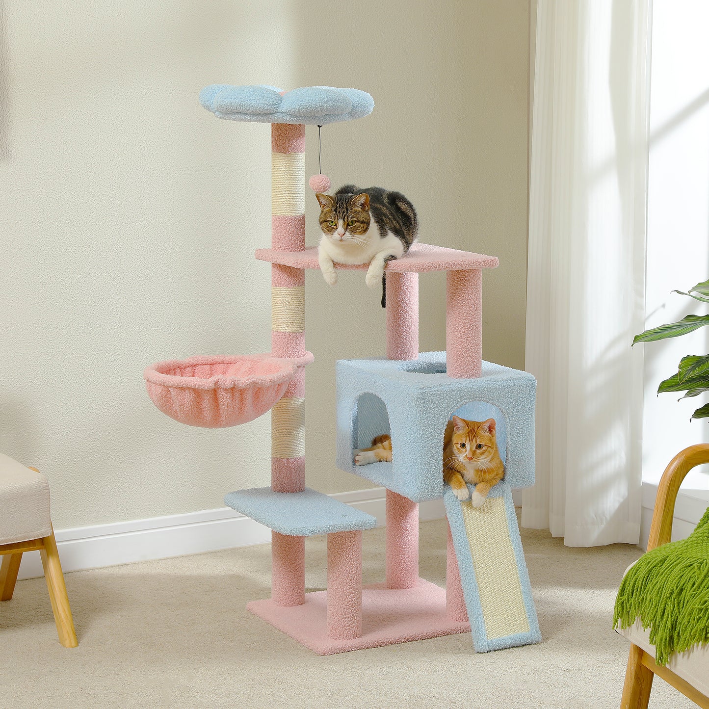 47.3" Flower Cat Tree – Multi-Level Cat Tower with Scratching Posts & Cozy Condo