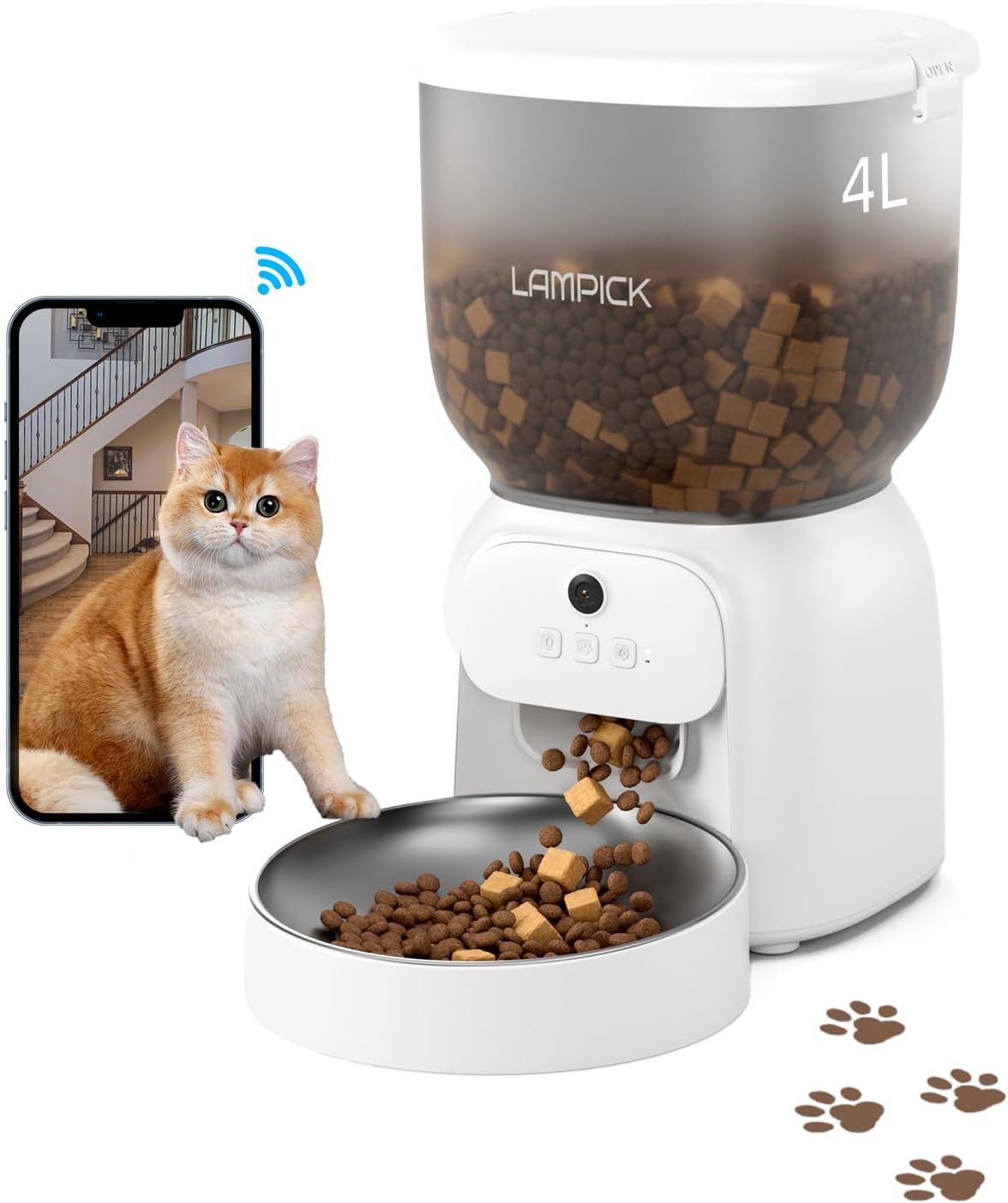 Smart Automatic Cat Feeder with Camera – 1080P HD Video, WiFi Pet Feeder with Stainless Steel Bowls, 2-Way Audio, and App Control