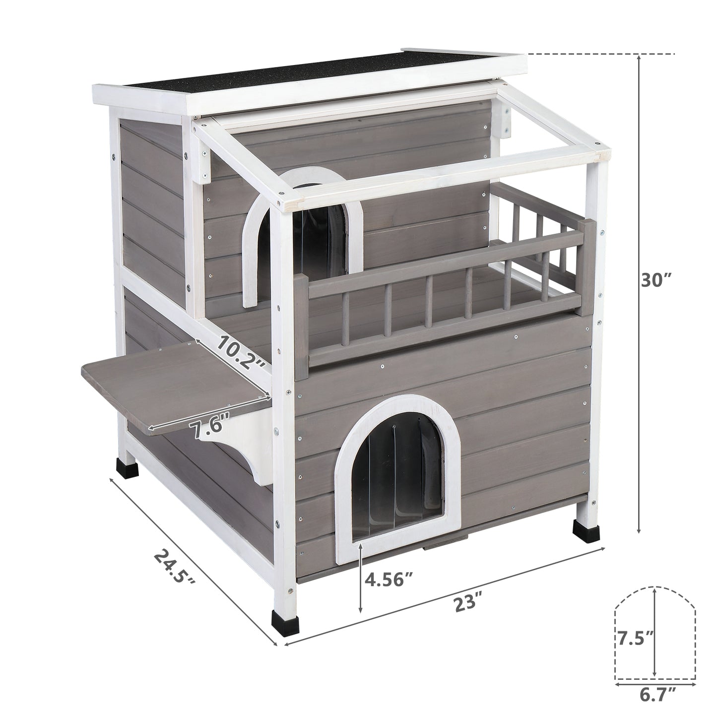 Wooden Cat house 2-Story Indoor Outdoor Luxurious Cat Shelter House with Transparent Canopy, Large Balcony, Openable Weatherproof Roof