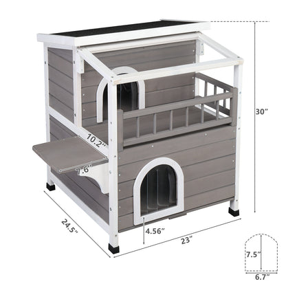 Wooden Cat house 2-Story Indoor Outdoor Luxurious Cat Shelter House with Transparent Canopy, Large Balcony, Openable Weatherproof Roof