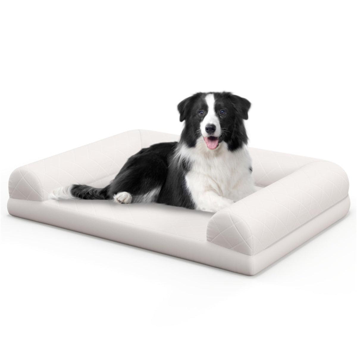 36" Dog Bed,Egg-Foam Dog Crate Bed with 3-Side Bolster and Removable Washable Bed Cover,Beige