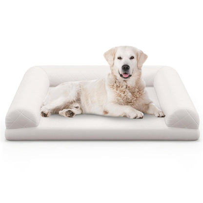 36" Dog Bed,Egg-Foam Dog Crate Bed with 3-Side Bolster and Removable Washable Bed Cover,Beige