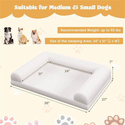 36" Dog Bed,Egg-Foam Dog Crate Bed with 3-Side Bolster and Removable Washable Bed Cover,Beige